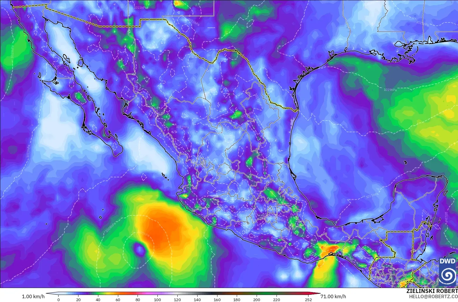 ICON modelo - México, Ráfagas de Viento Máximas