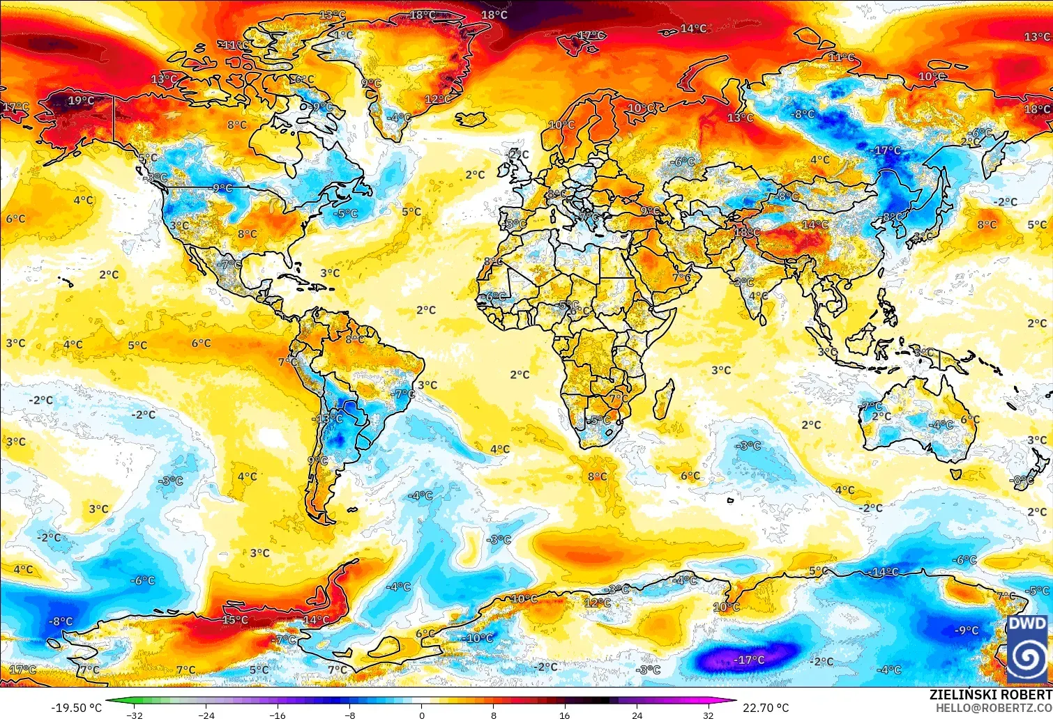 ICON modelo - Mundo, Anomalía de temperatura a 2 m