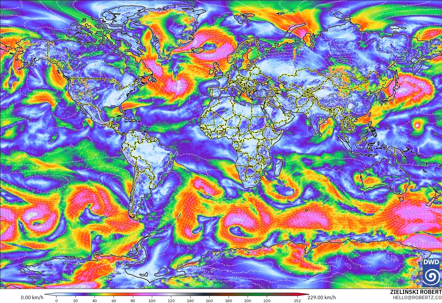 ICON modelo - Mundo, Ráfagas de viento