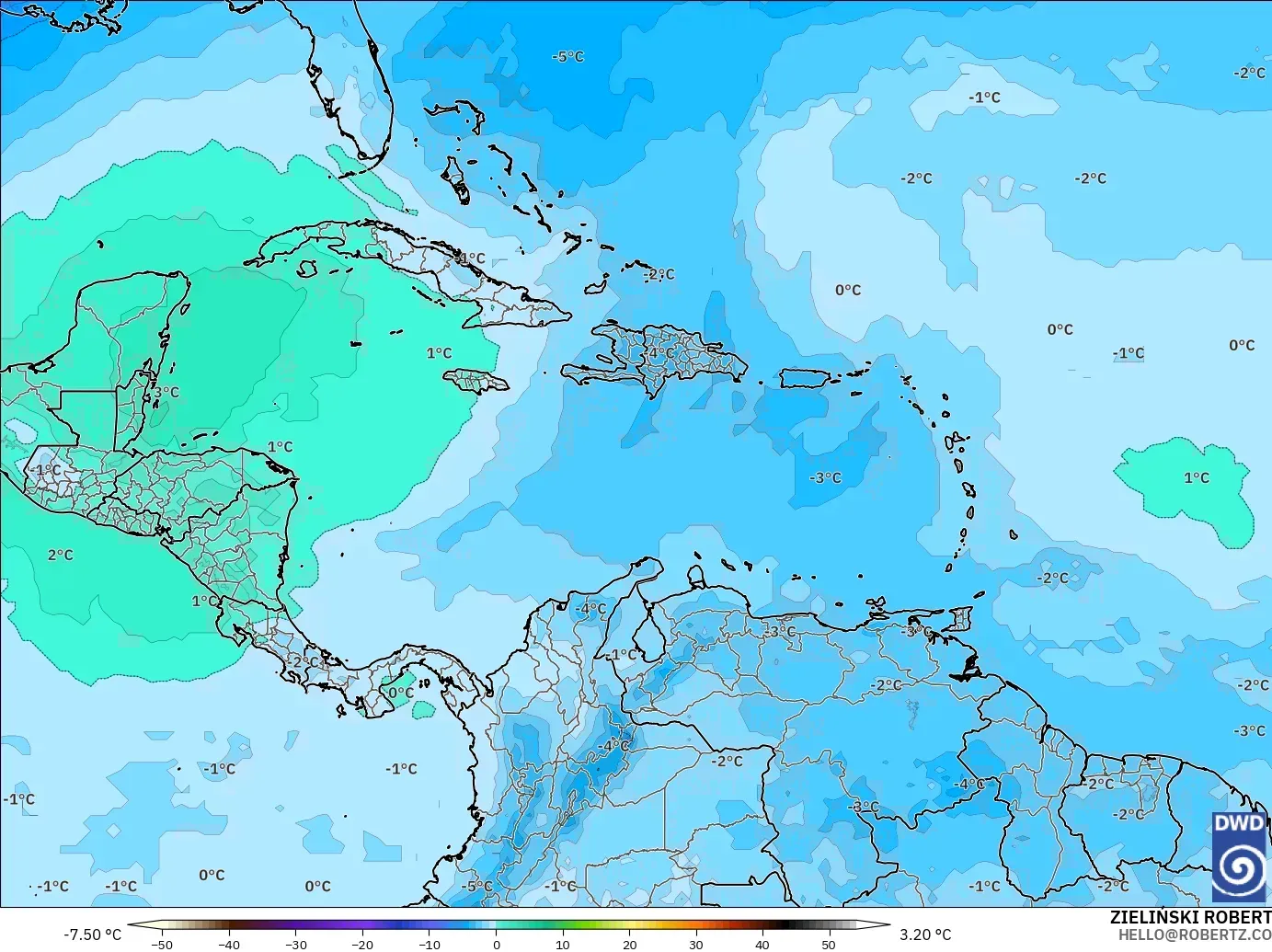 ICON modelo - Caribe, Temperatura a 500 hPa