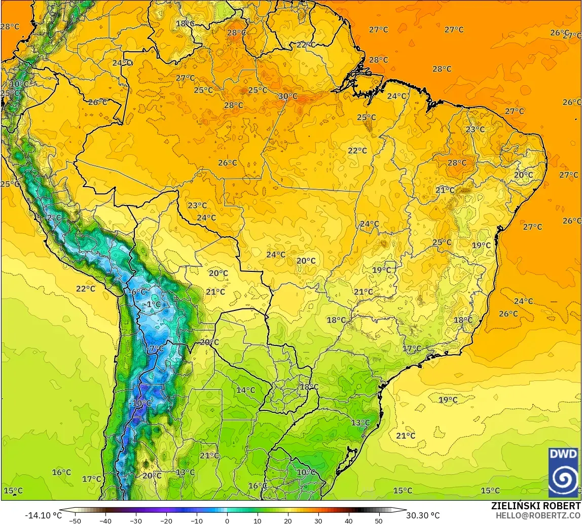ICON modelo - Brasil, Temperatura a 2 m