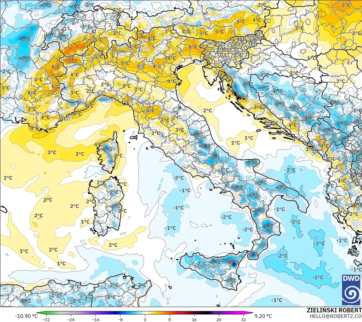 ICON modelo - Italia, Anomalía de temperatura a 2 m