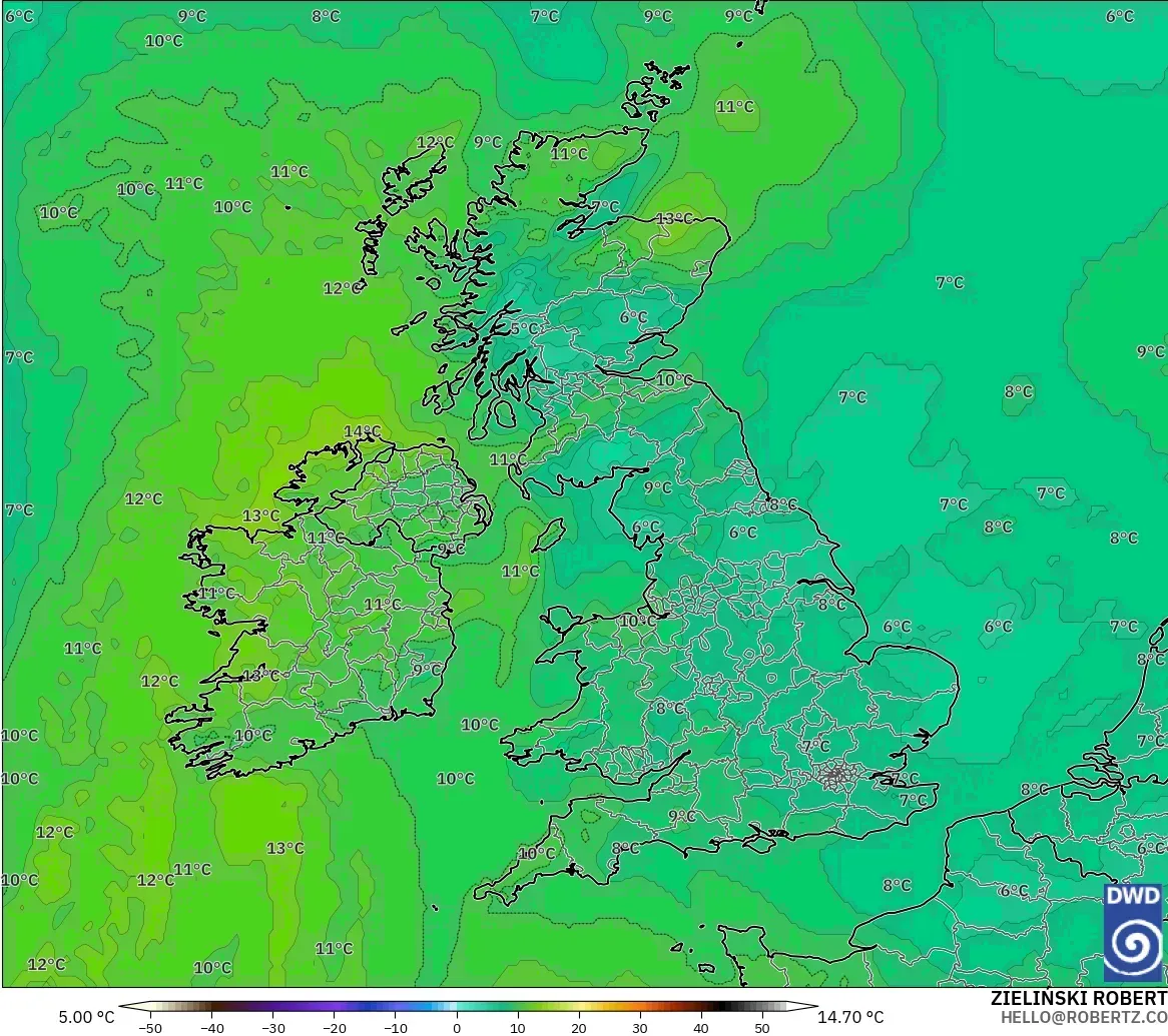 ICON modelo - Reino Unido, Temperatura a 850 hPa