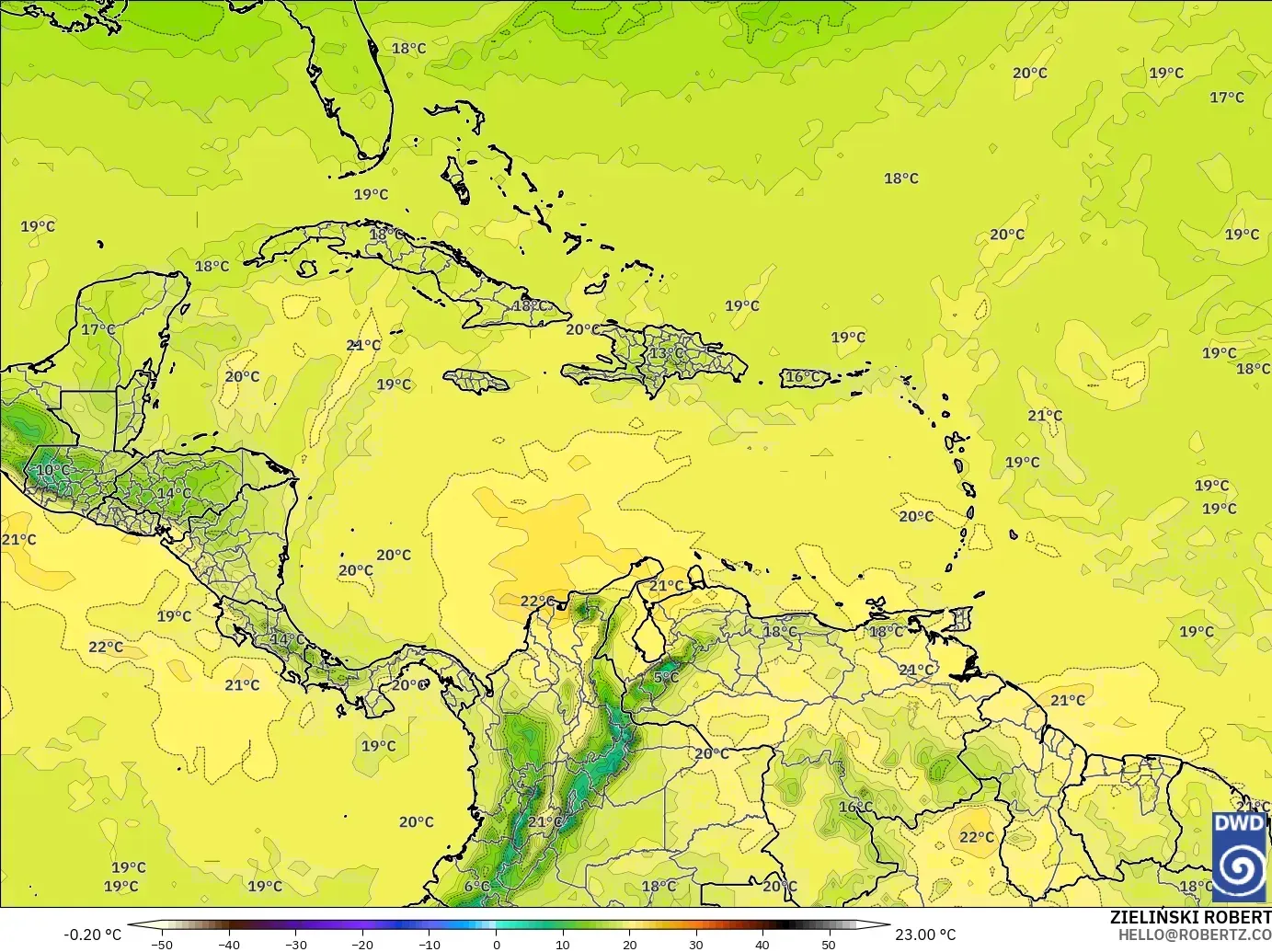 ICON modelo - Caribe, Temperatura a 850 hPa