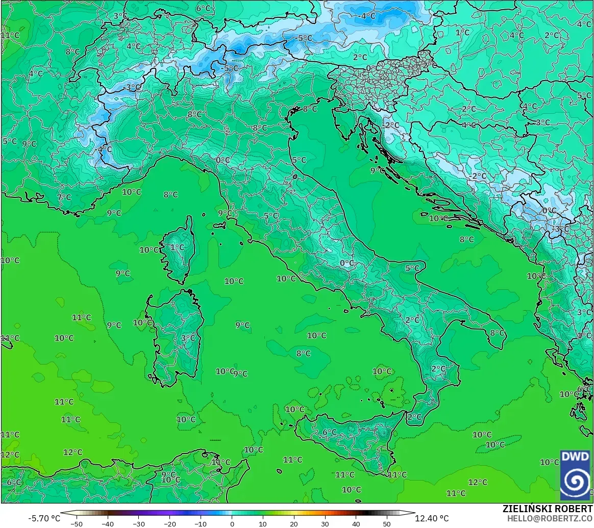ICON modelo - Italia, Temperatura a 850 hPa