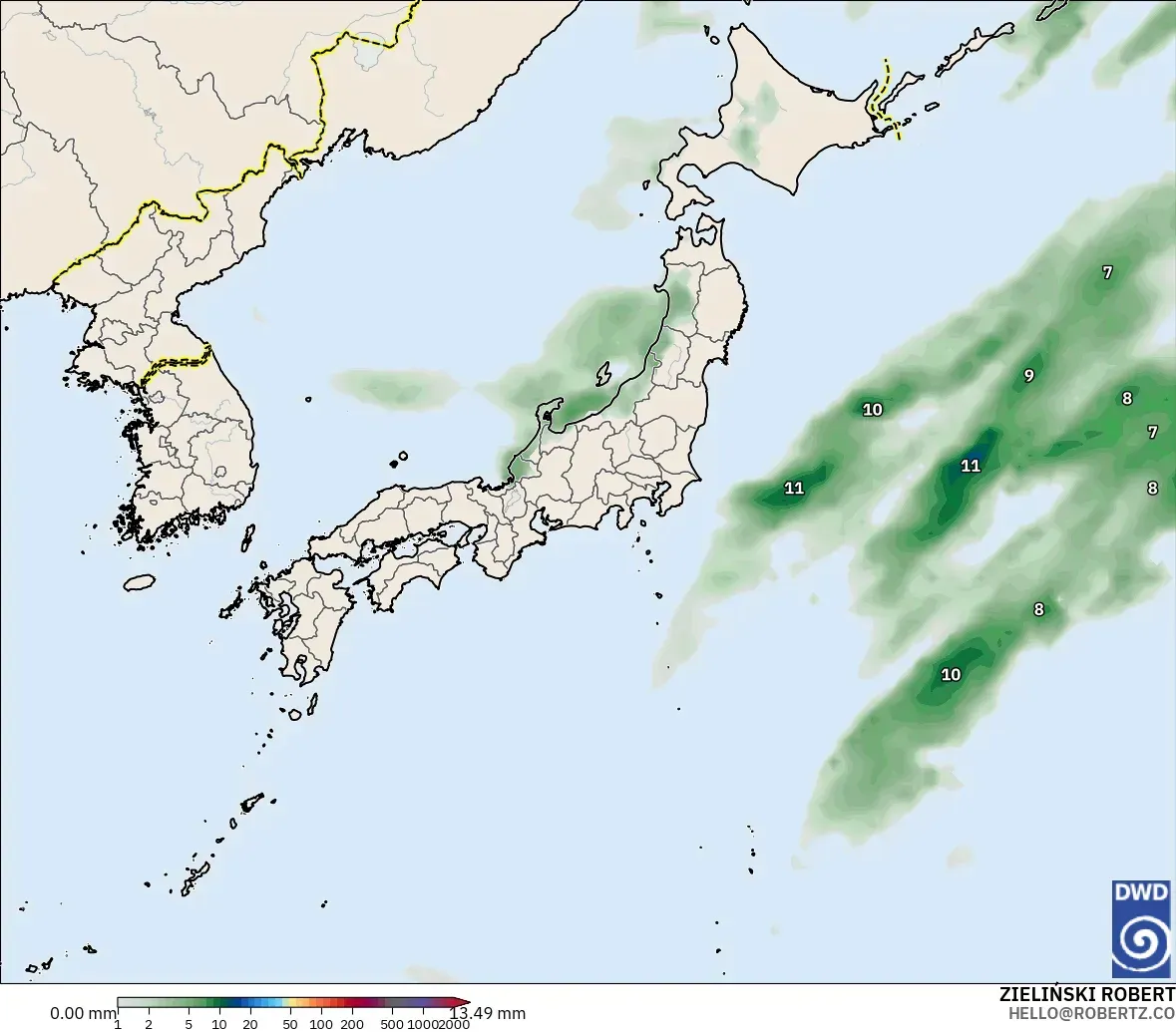 ICON modelo - Japón, Acumulación de precipitación