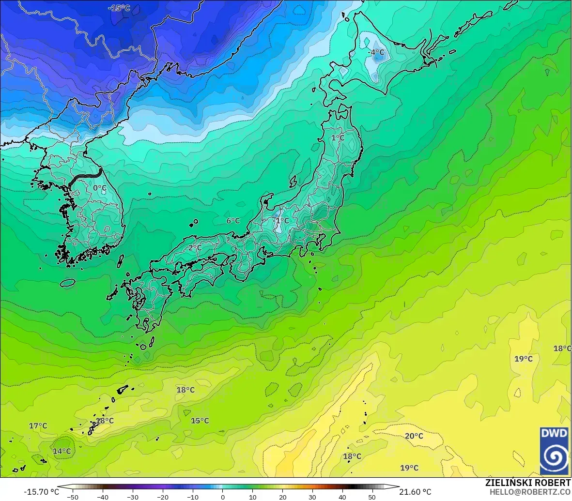 ICON modelo - Japón, Temperatura a 850 hPa