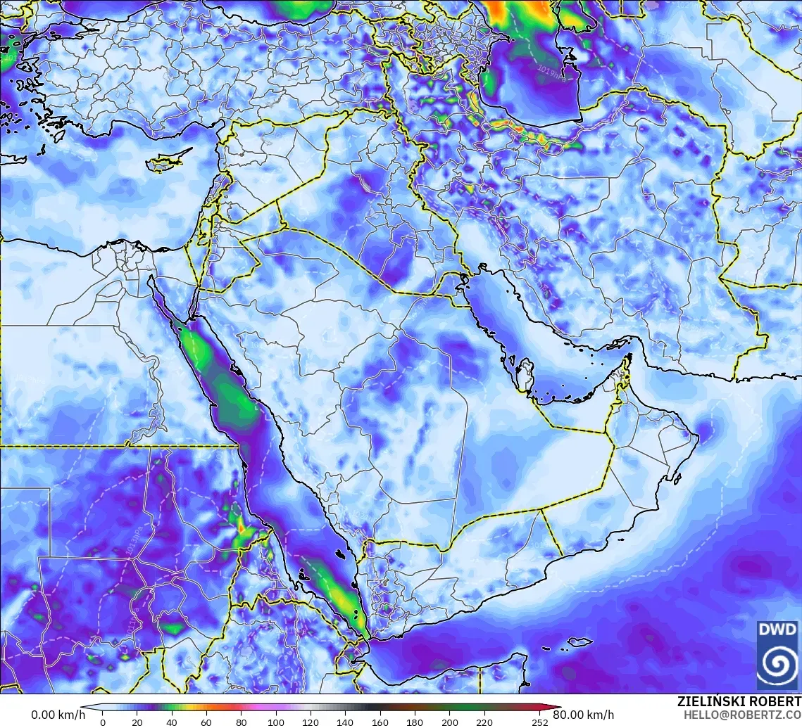 ICON modelo - Oriente Medio, Ráfagas de viento