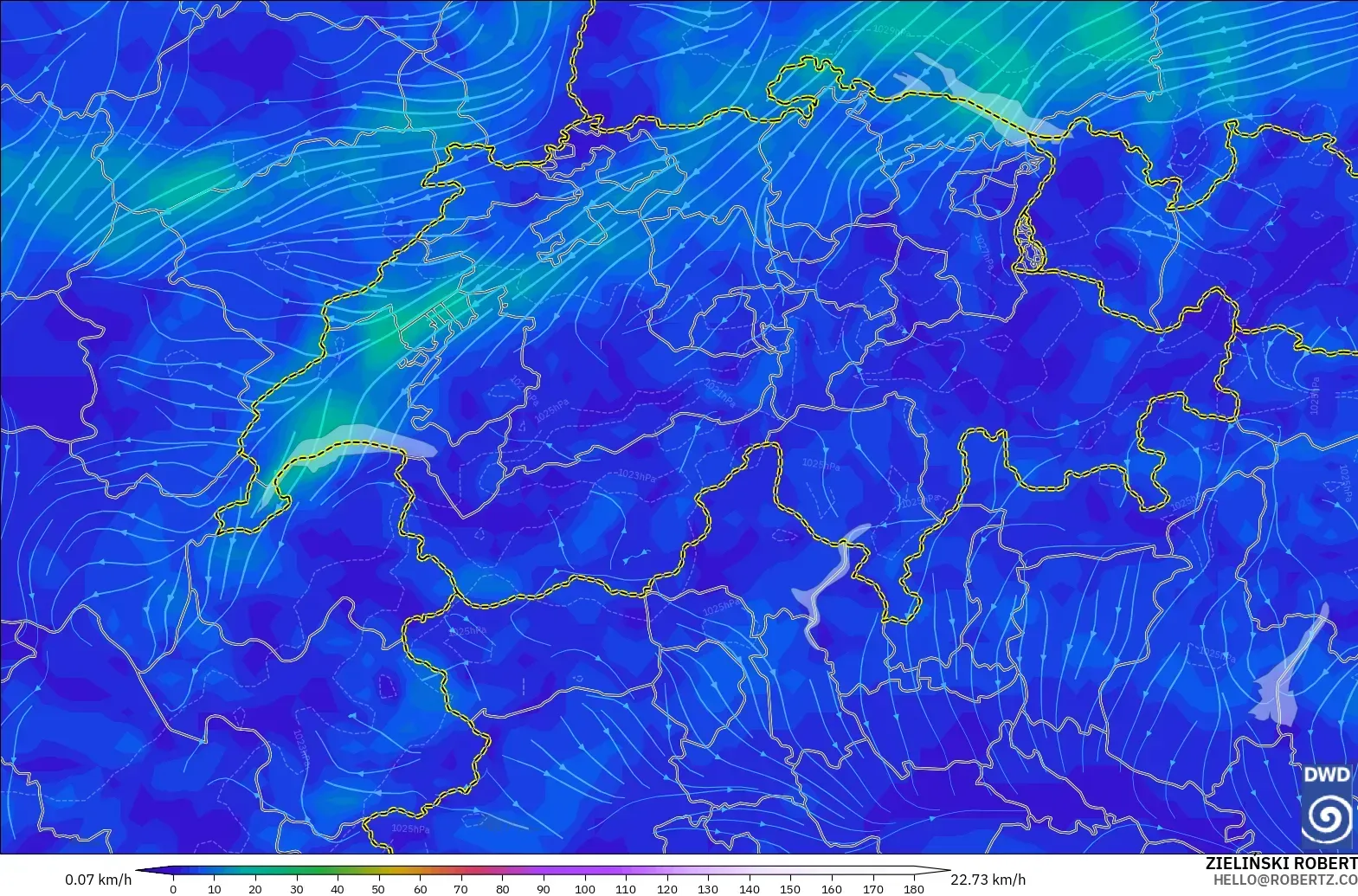 ICON modelo - Suiza, Viento a 10 m
