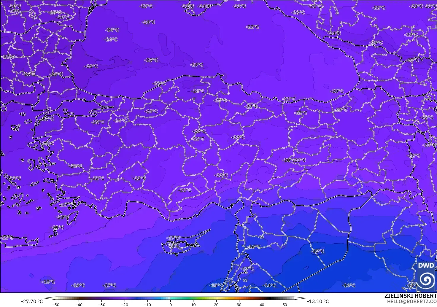 ICON modelo - Turquía, Temperatura a 500 hPa