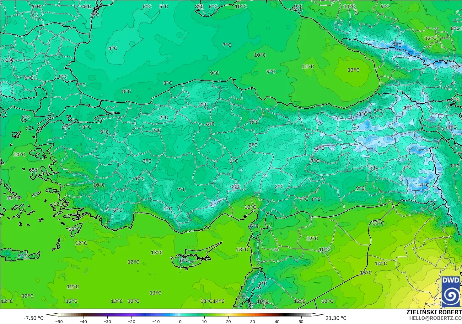 ICON modelo - Turquía, Temperatura a 850 hPa