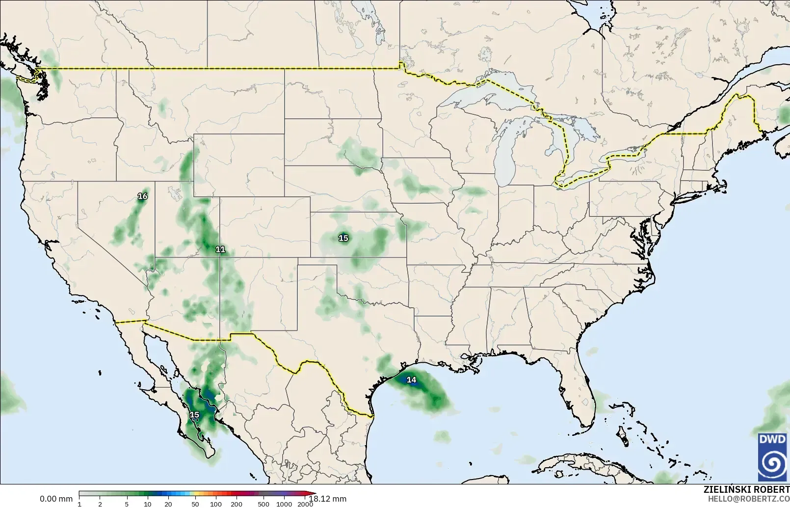 ICON modelo - Estados Unidos, Acumulación de precipitación