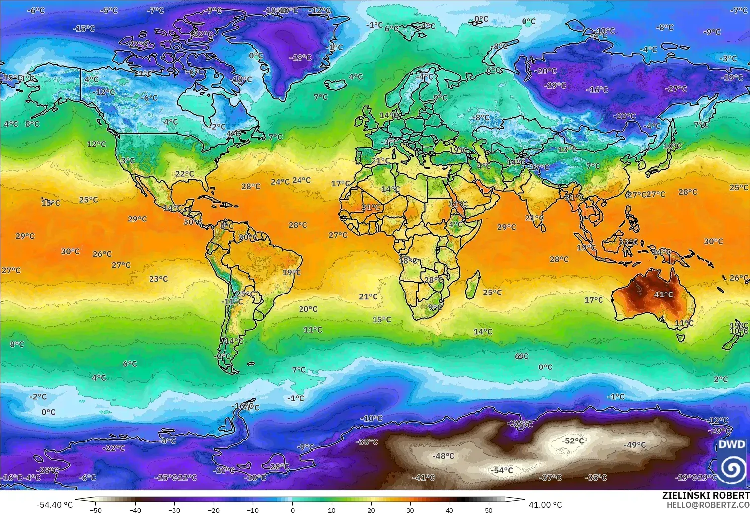 ICON modelo - Mundo, Temperatura a 2 m