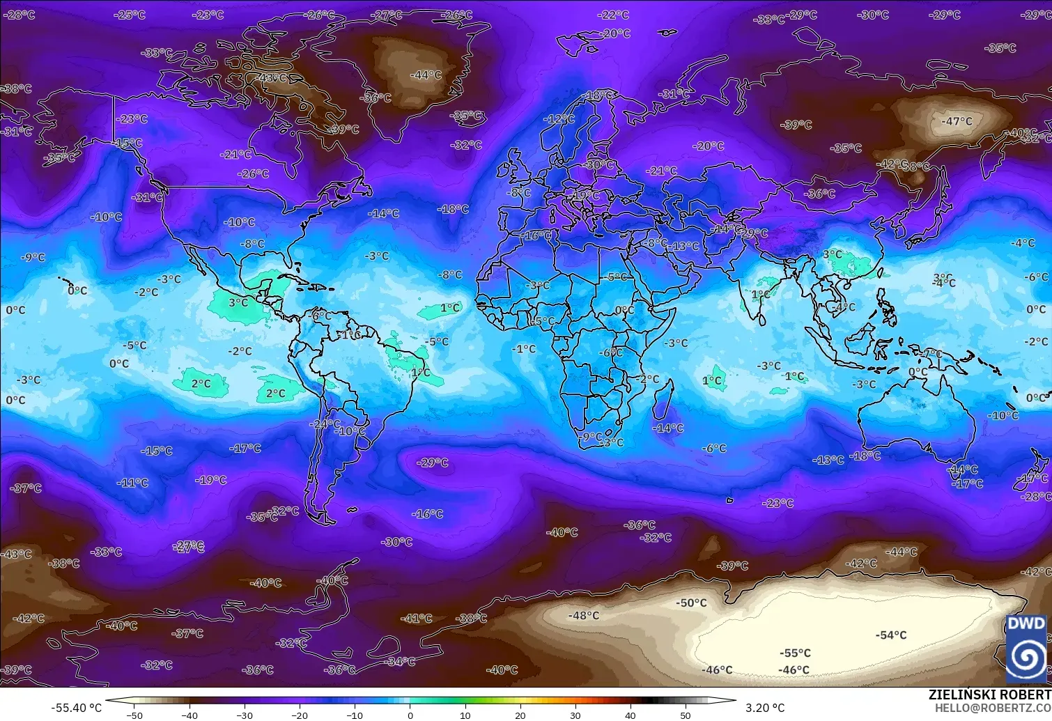 ICON modelo - Mundo, Temperatura a 500 hPa