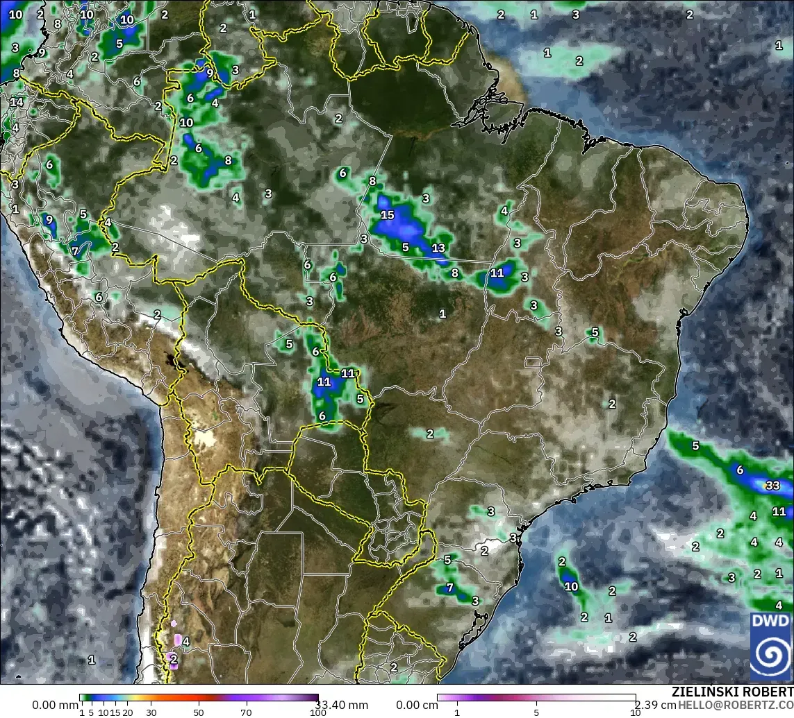 ICON modelo - Brasil, Precipitación, nubes y presión