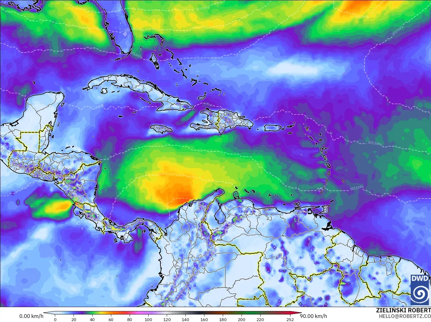 ICON modelo - Caribe, Ráfagas de Viento Máximas