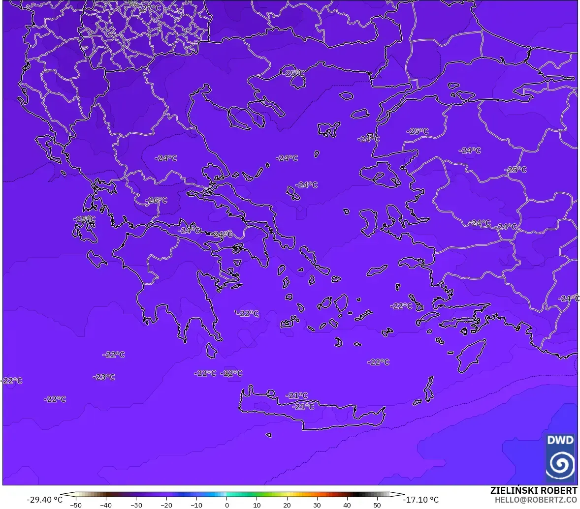 ICON modelo - Grecia, Temperatura a 500 hPa
