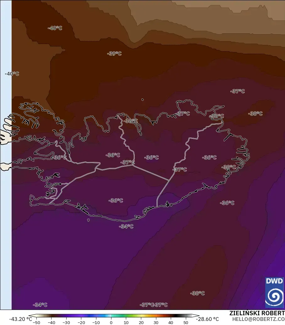 ICON modelo - Islandia, Temperatura a 500 hPa