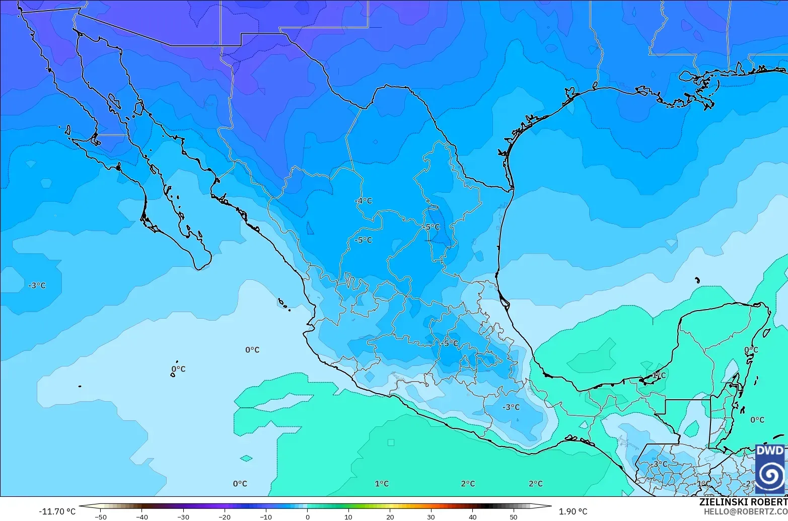 ICON modelo - México, Temperatura a 500 hPa