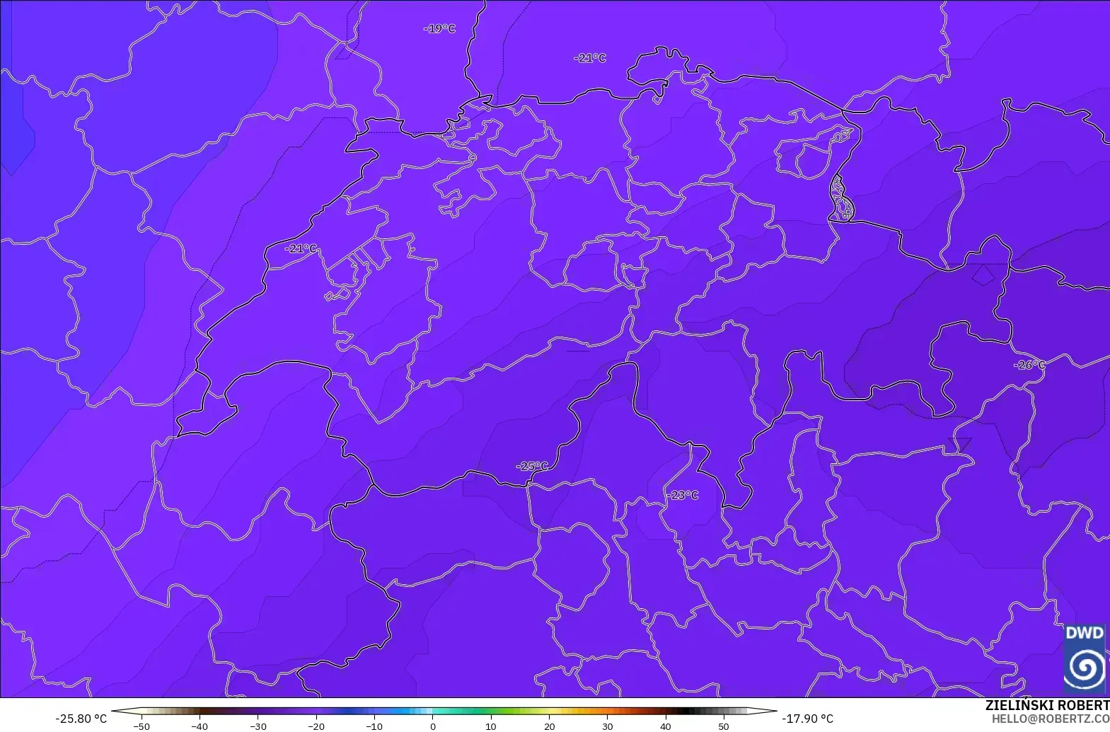 ICON modelo - Suiza, Temperatura a 500 hPa