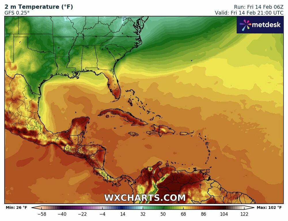 Mapa de Temperaturas en México - Viernes 14 de Febrero de 2025