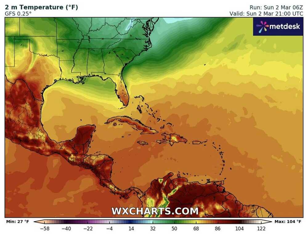 Mapa de temperaturas para México - 2 de marzo de 2025 