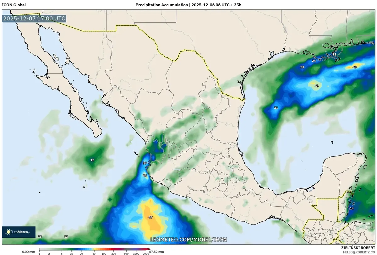Pronóstico de Lluvia Intensa en el Sur de México – Impacto del Frente Frío | 2025-12-06