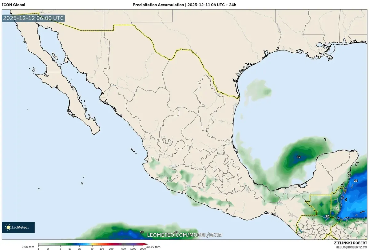2025-12-11 Pronóstico de lluvia intensa el viernes – Temperaturas cálidas, tormentas y alta humedad