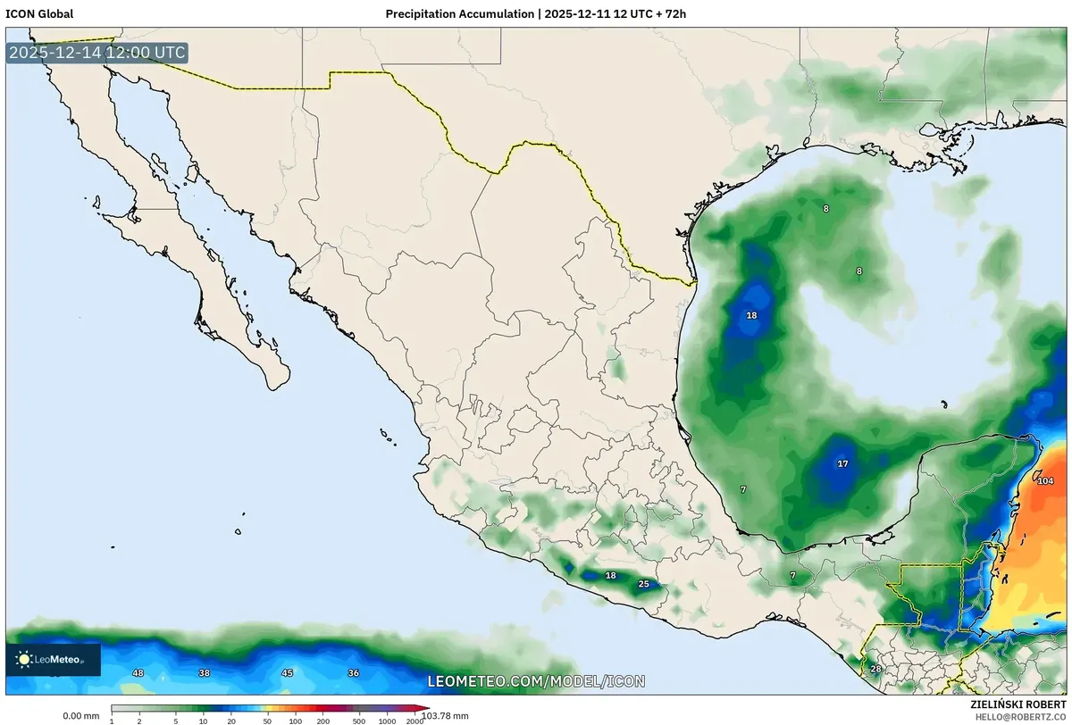 2025-12-11 Precipitation Accumulation Map – Heavy Gulf Coast Showers & Rainfall Forecast