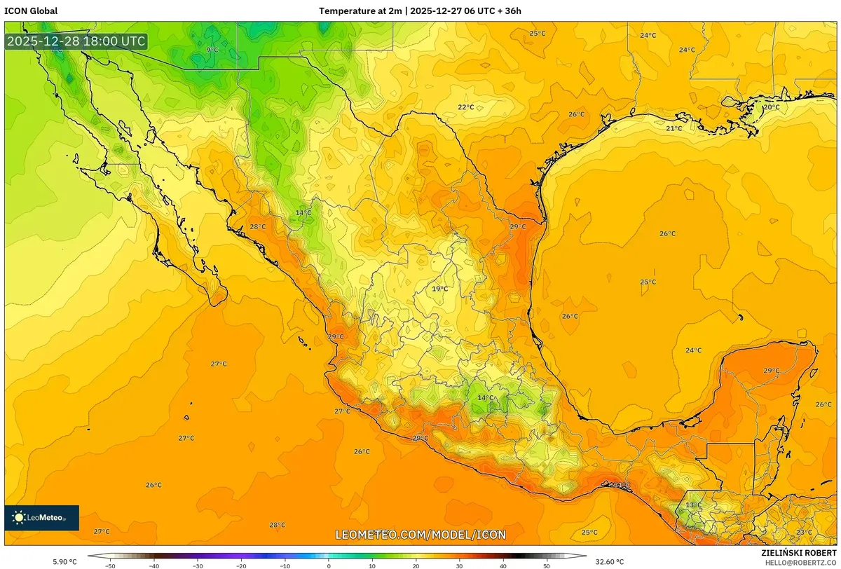 Pico de calor en el sur de México el 28 de dic