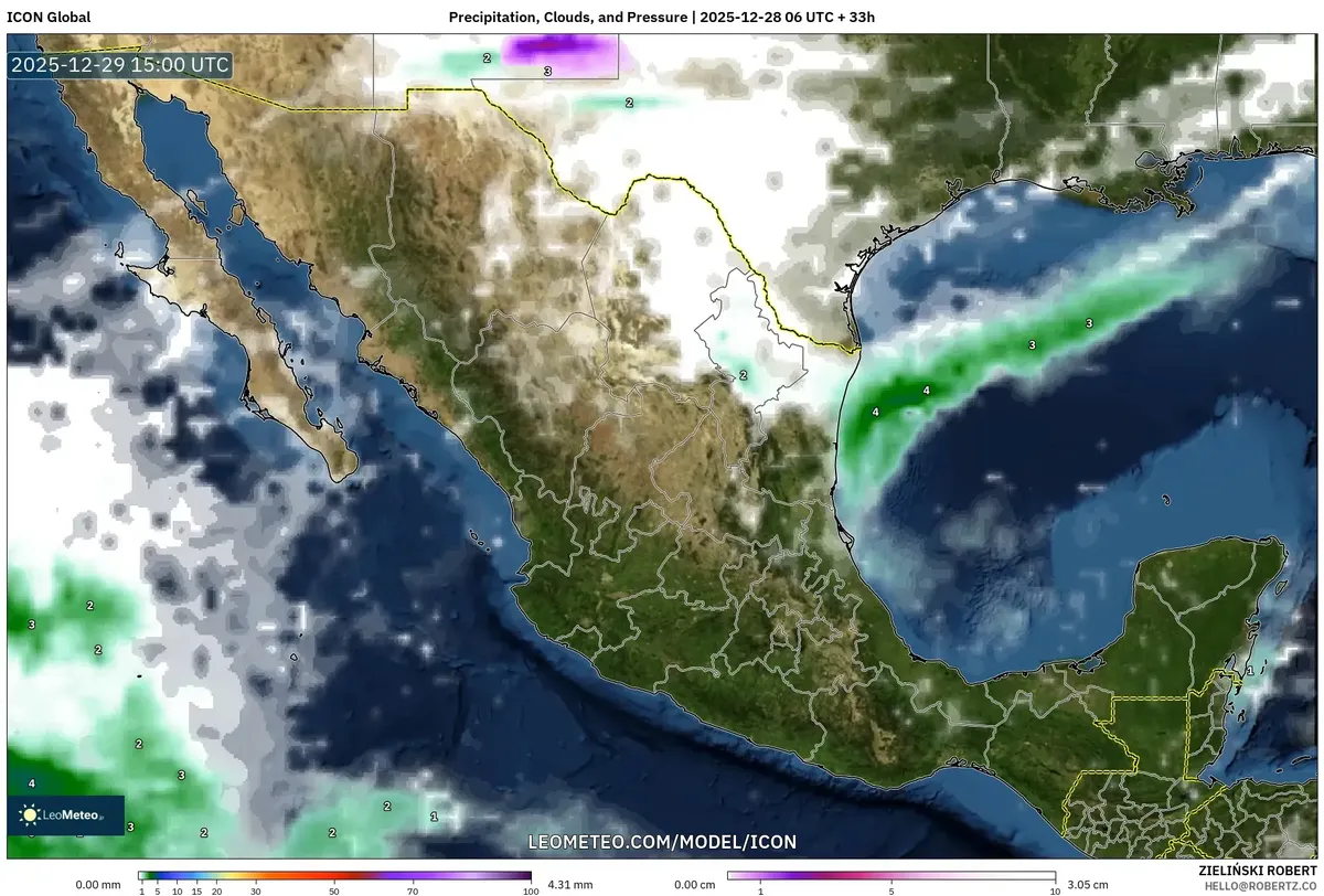 Lluvia intensa azota la costa del Golfo el 29 de dic de 2025