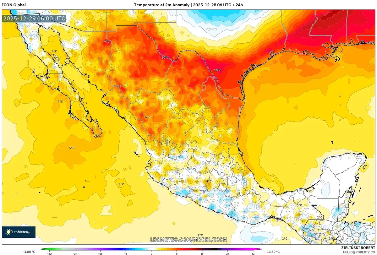 Anomalías de Temperatura Significativas en el Norte de México el 29 de dic, 2025