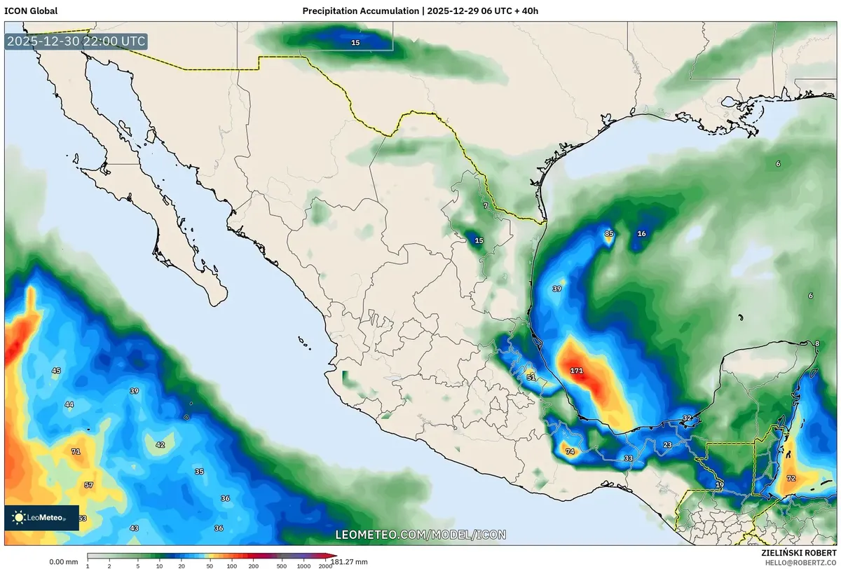 Lluvia intensa azota el Pacífico Sur el 30 de dic de 2025