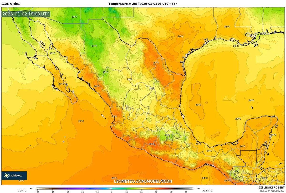 Temperaturas altas en México central el 2 de enero de 2026