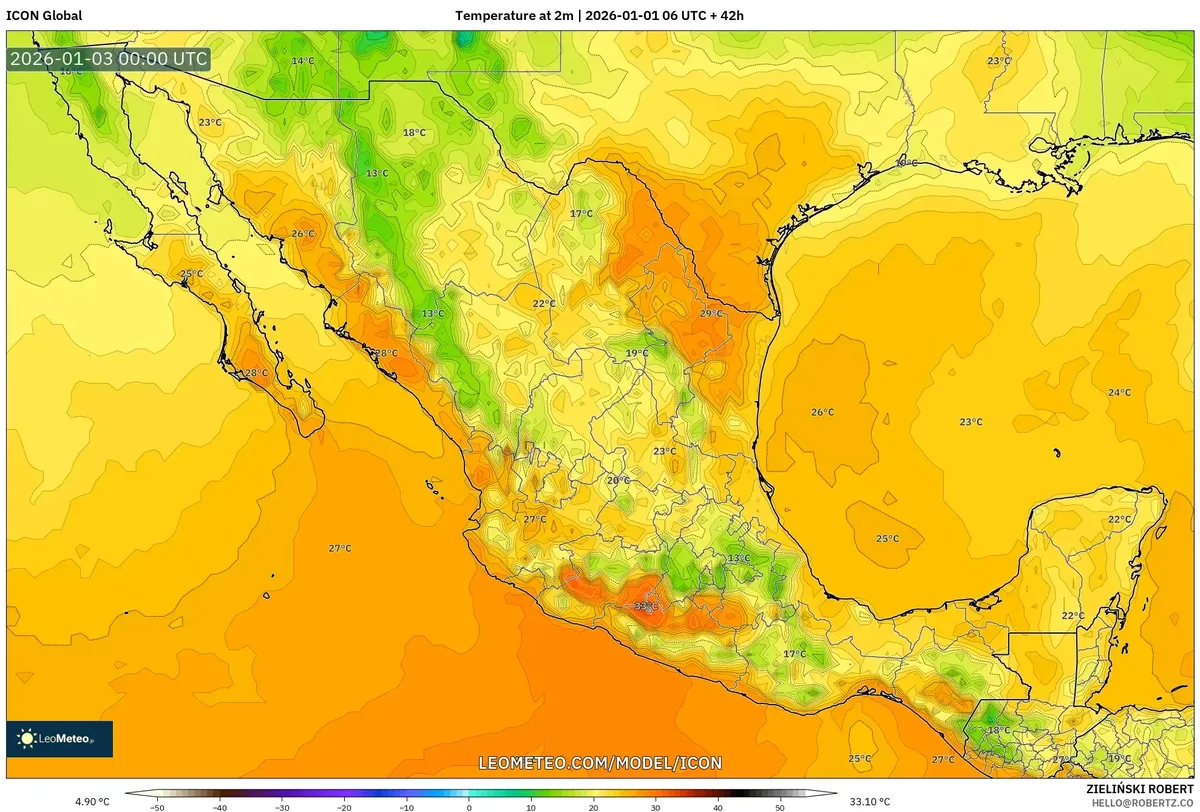 Temperaturas altas del norte el 2 de enero de 2026