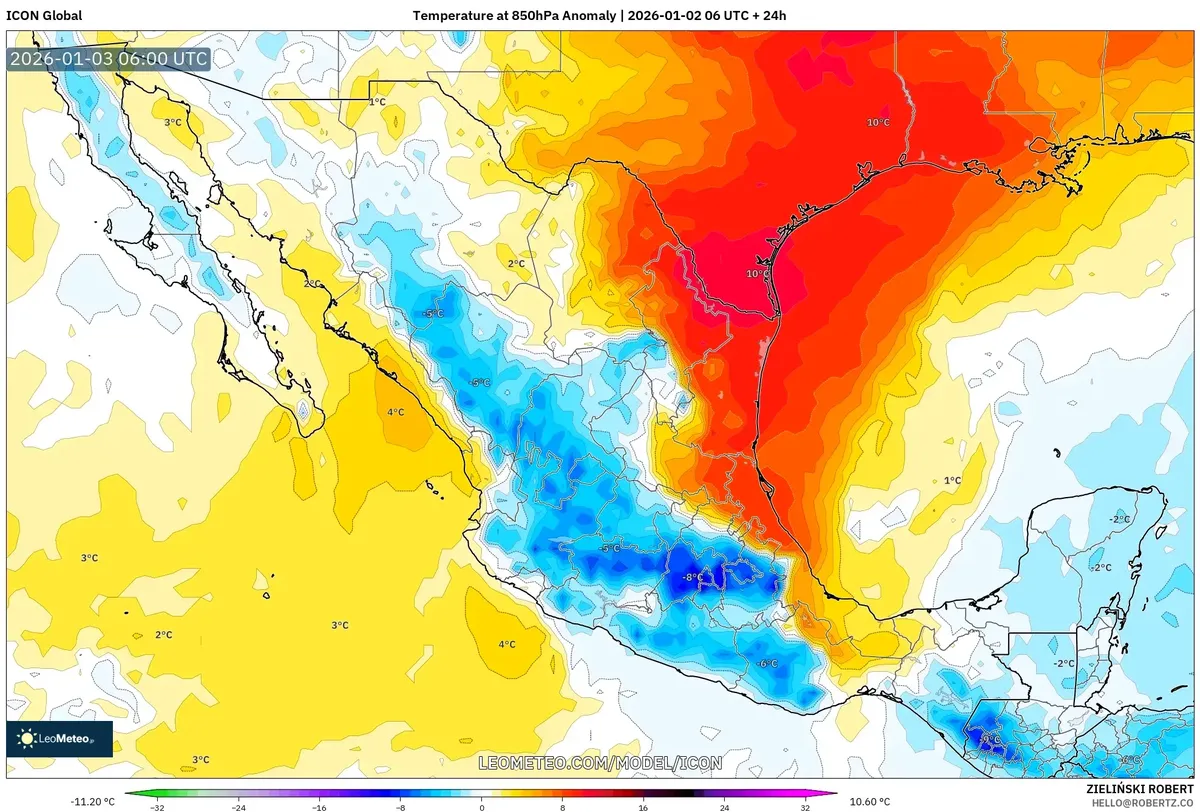 Anomalía de temperatura en el norte de México el 3 de enero de 2026