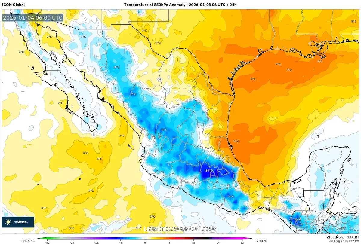 Anomalía de temperatura en México central el 4 de enero de 2026