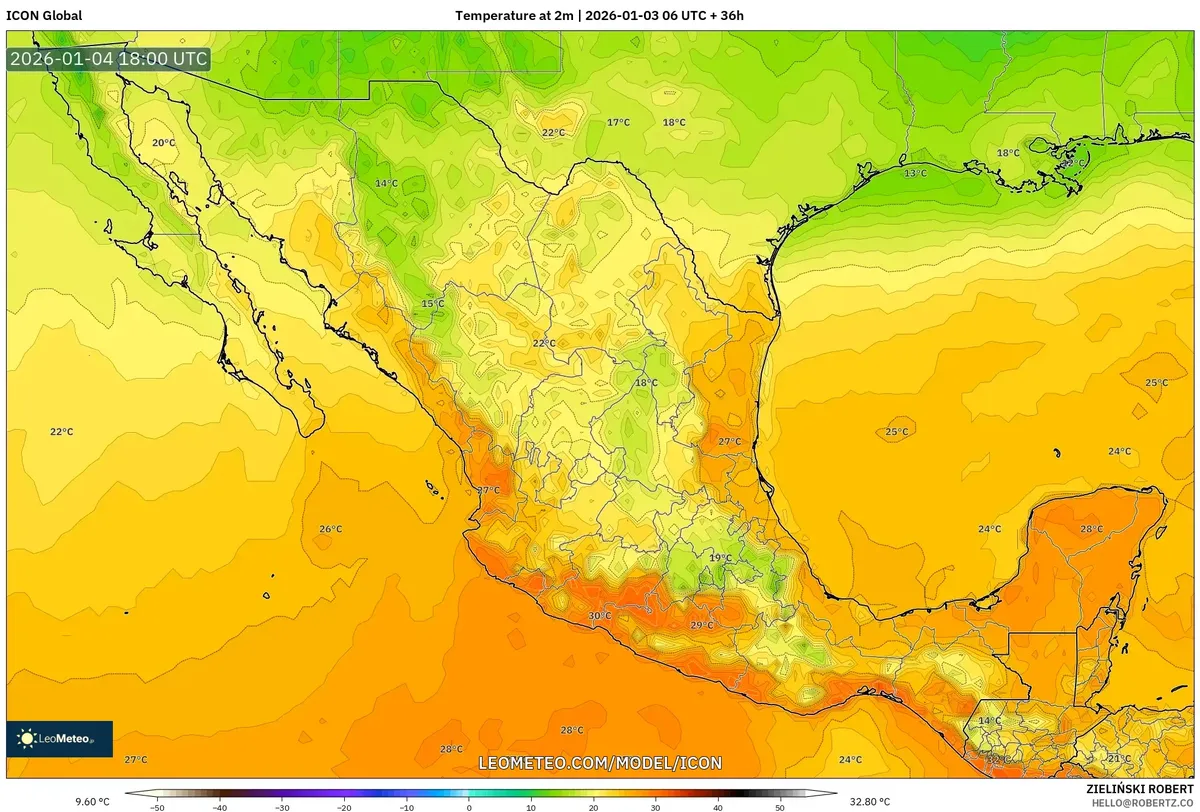 Temperaturas máximas en el centro de México el 4 de enero de 2026
