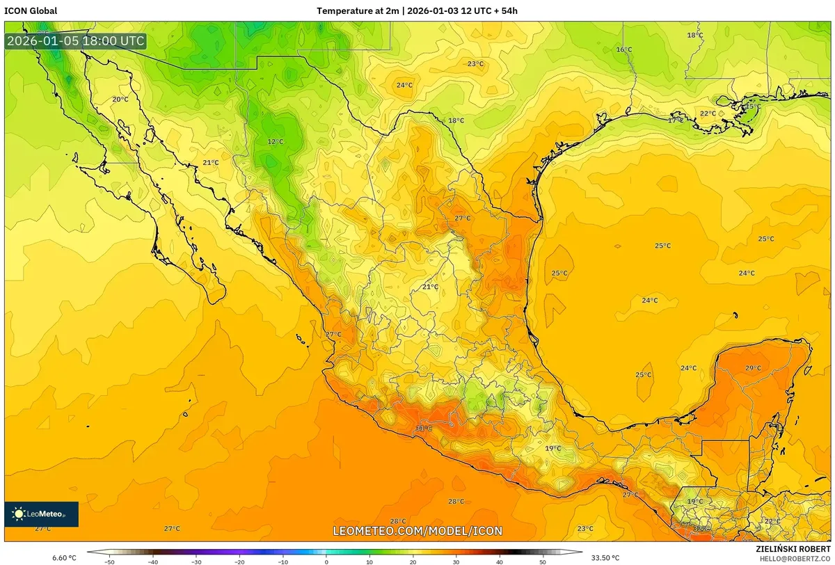 Temperaturas máximas en Guadalajara el 5 de enero de 2026