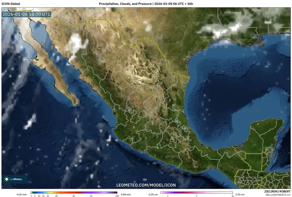 Cielos claros y baja cobertura de nubes en la tarde del 6 de enero de 2026