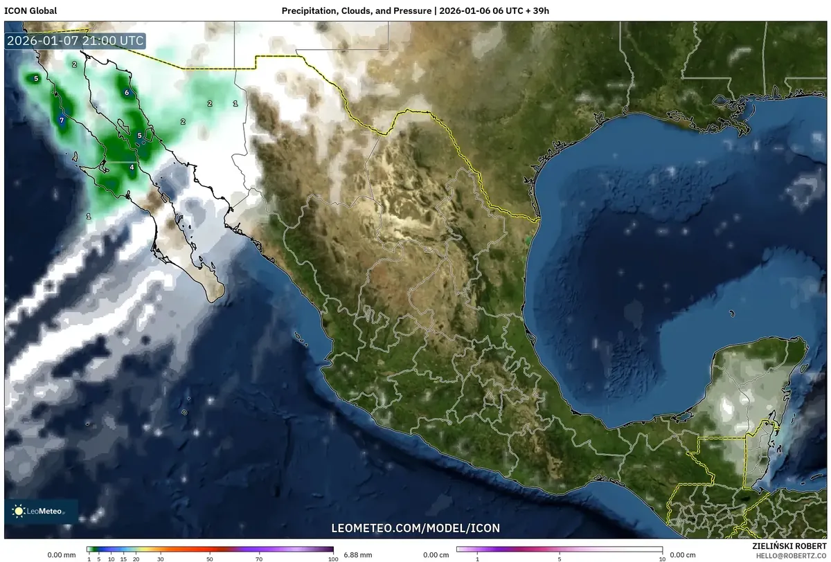 Cielos Nublados sobre la Costa del Pacífico el 7 de Enero de 2026