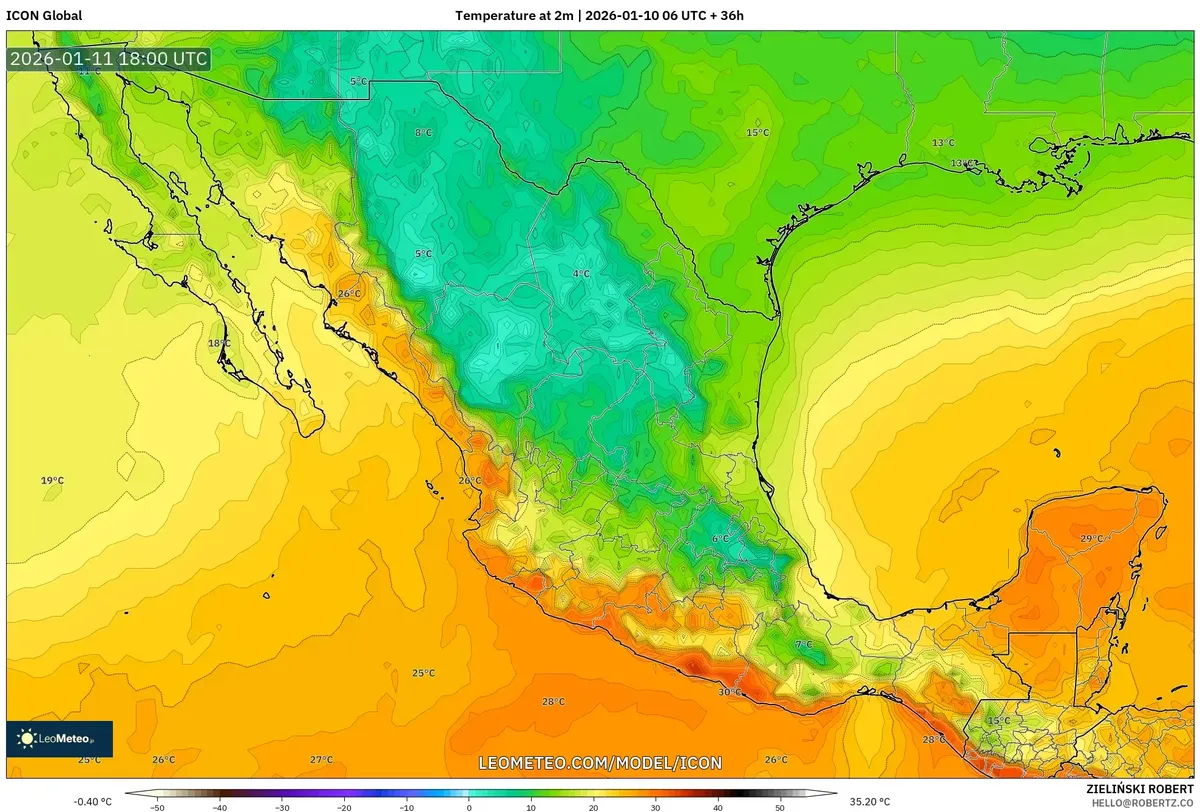 Temperatura máxima en Mérida 11 de enero de 2026