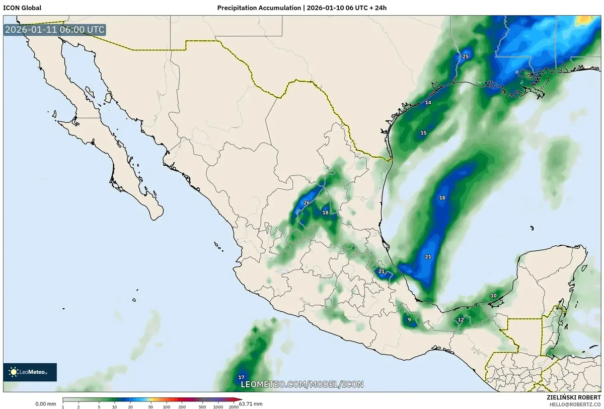Lluvias intensas en el sureste de México 11 de enero de 2026