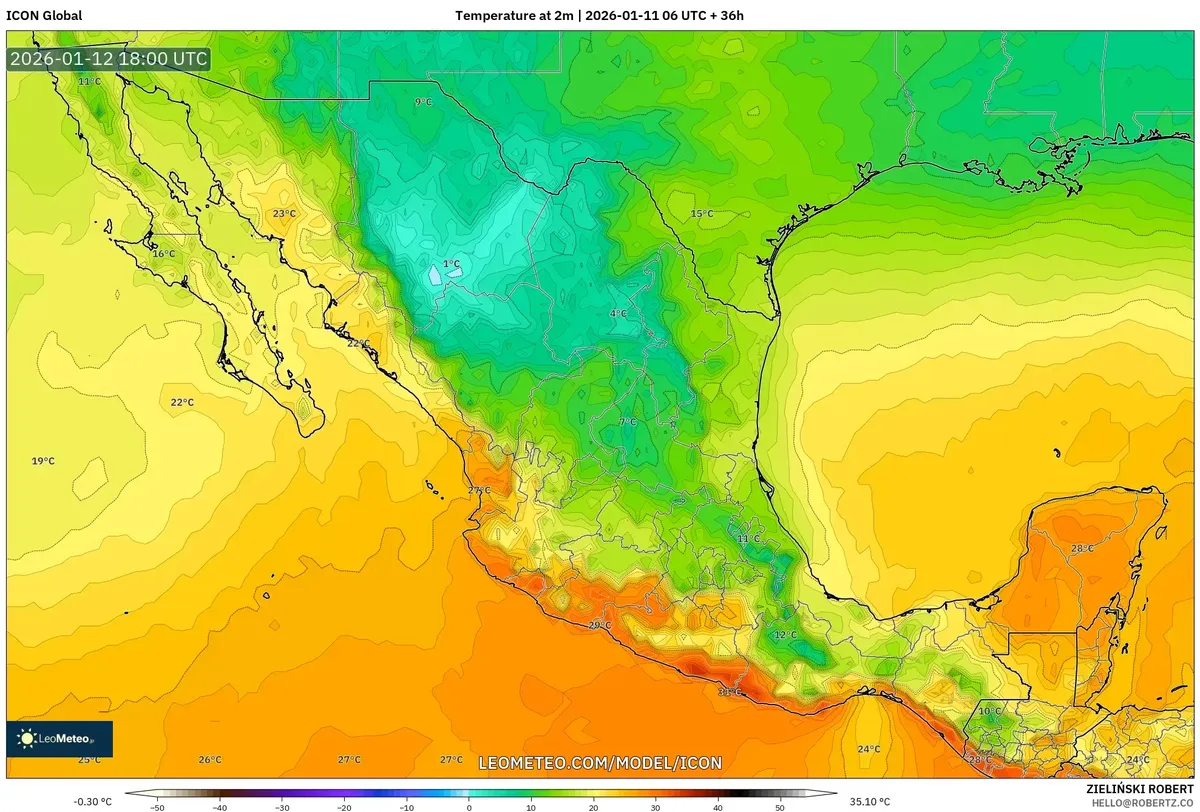 Máximo calor diurno en el centro de México el 12 de enero de 2026
