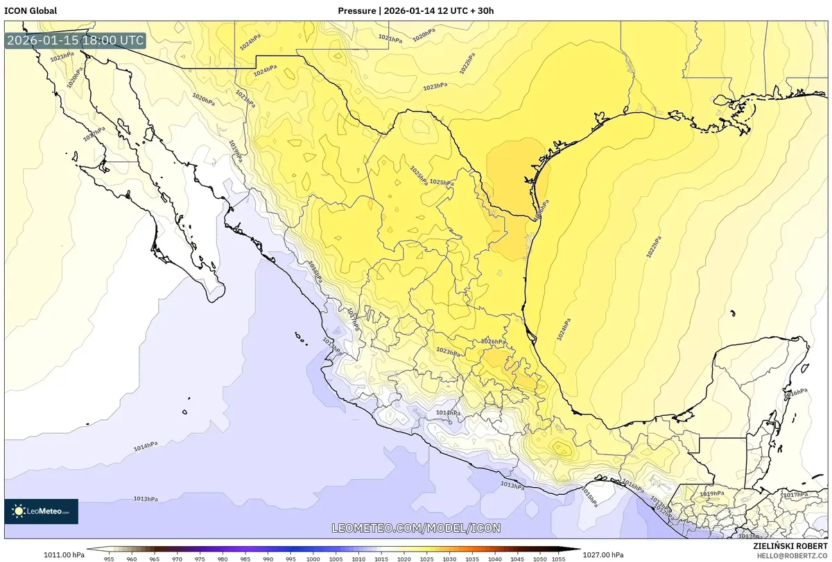 Sistema de Alta Presión Dominando el Centro de México 15 de Enero de 2026