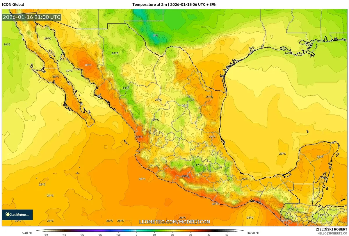 Anomalías de Temperatura en el Centro de México – 16 de enero de 2026