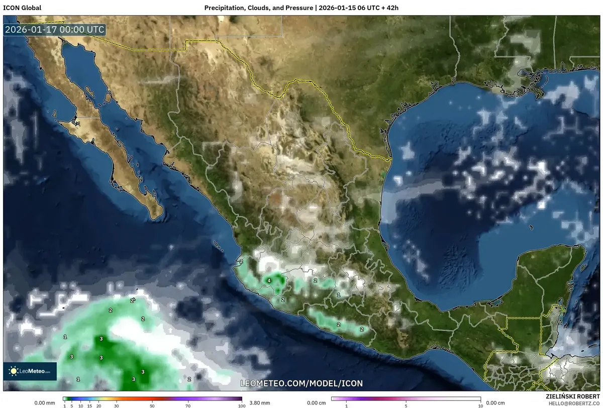 Nubosidad y Precipitación en el Sur de México – 16 de enero de 2026