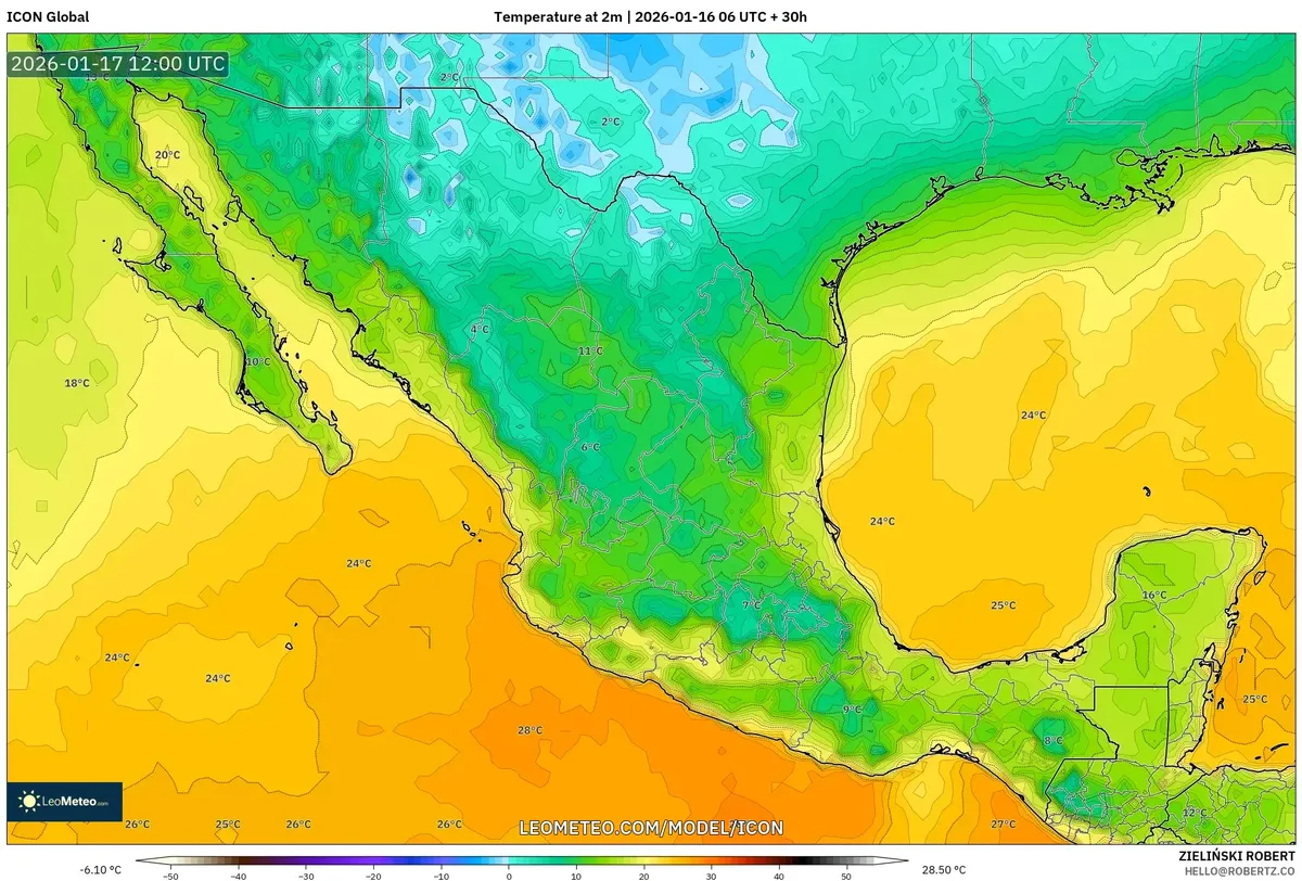 Temperatura mínima al amanecer en Guadalajara, 17 de enero de 2026