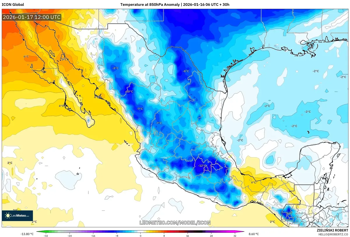 Anomalía de temperatura en el norte de México, 17 de enero de 2026
