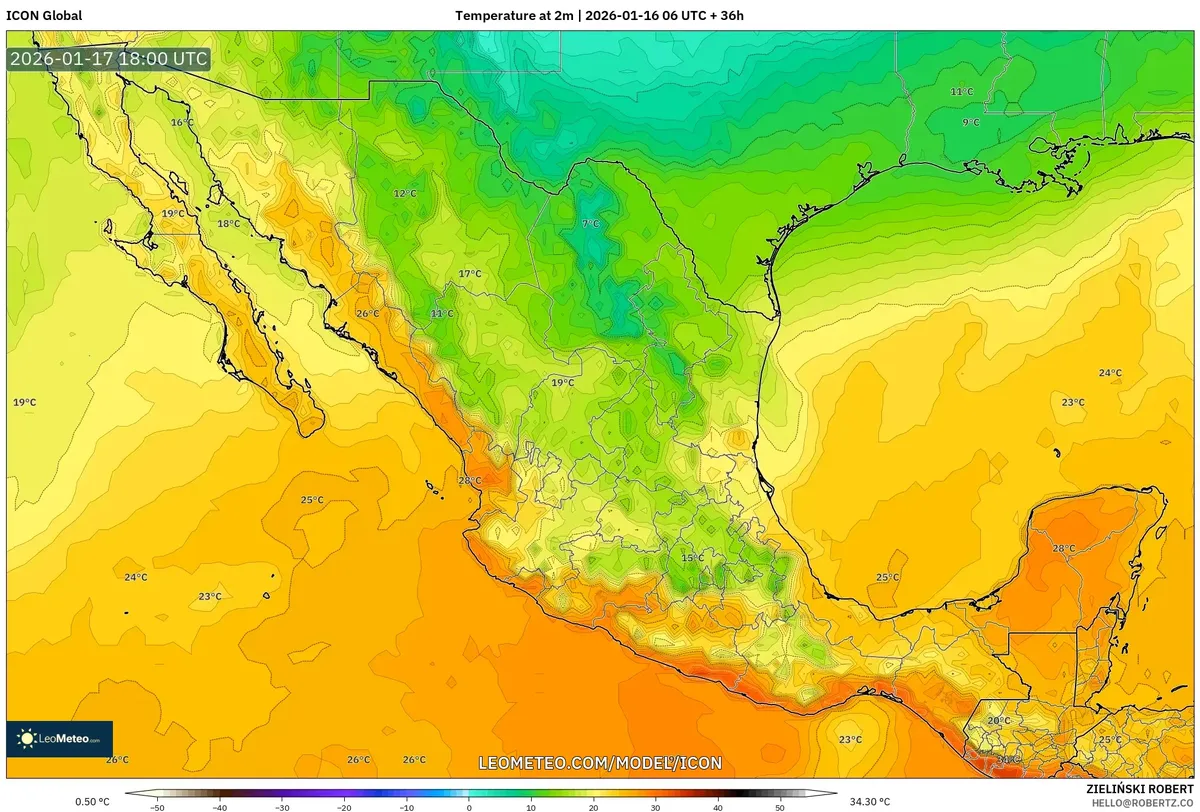 Temperatura máxima en Guadalajara, 17 de enero de 2026